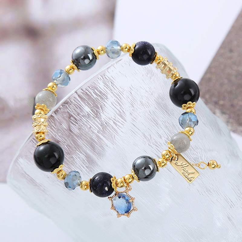 Natural Black Obsidian Hematite Blue Sandstone Strength Bracelet - Image 10