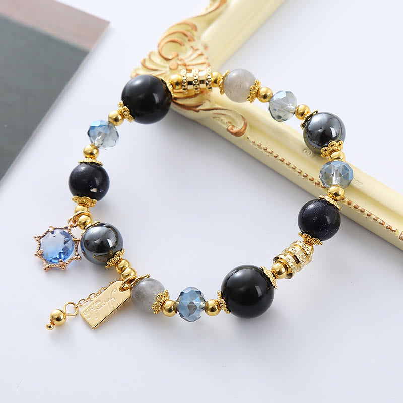 Natural Black Obsidian Hematite Blue Sandstone Strength Bracelet - Image 11