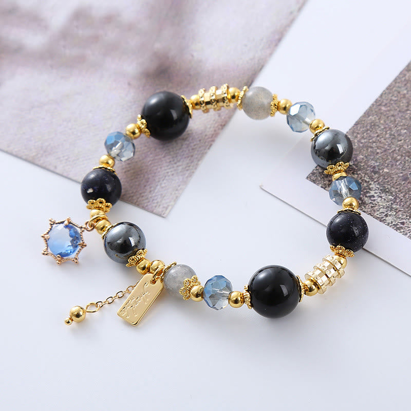 Natural Black Obsidian Hematite Blue Sandstone Strength Bracelet - Image 12