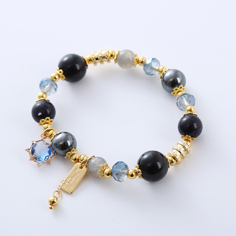 Natural Black Obsidian Hematite Blue Sandstone Strength Bracelet - Image 9