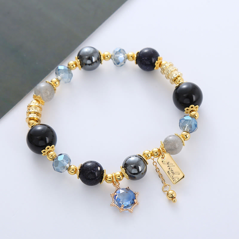 Natural Black Obsidian Hematite Blue Sandstone Strength Bracelet - Image 8