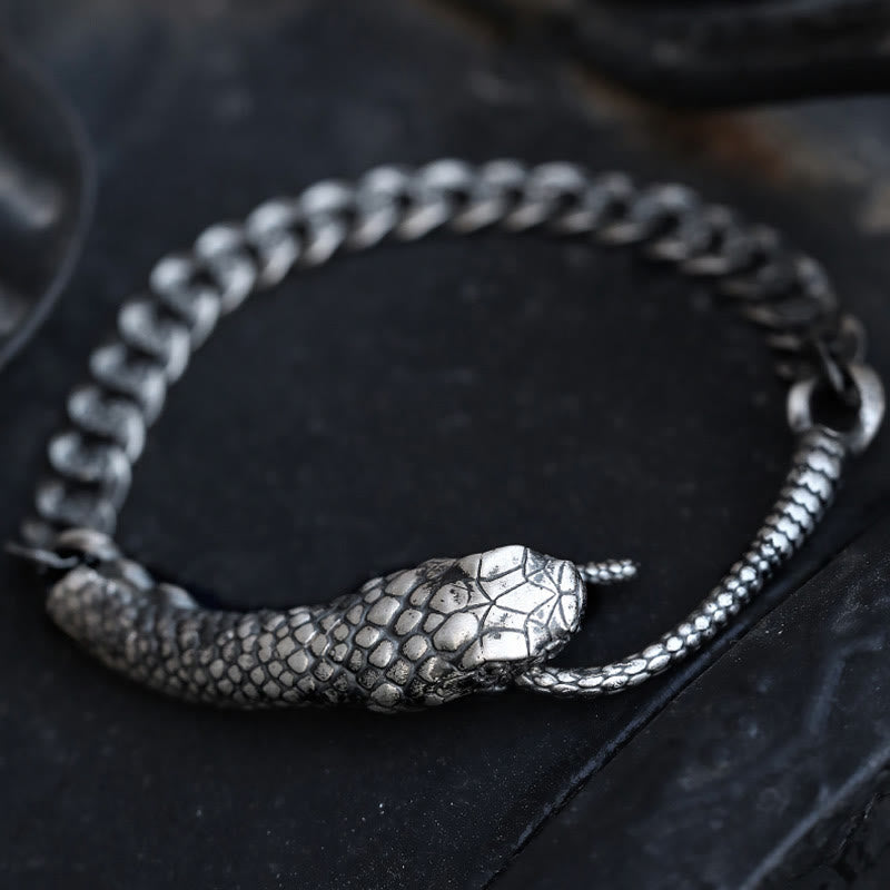 Sterling Silver Snake Shape Texture Year Of The Snake Blessing Bracelet