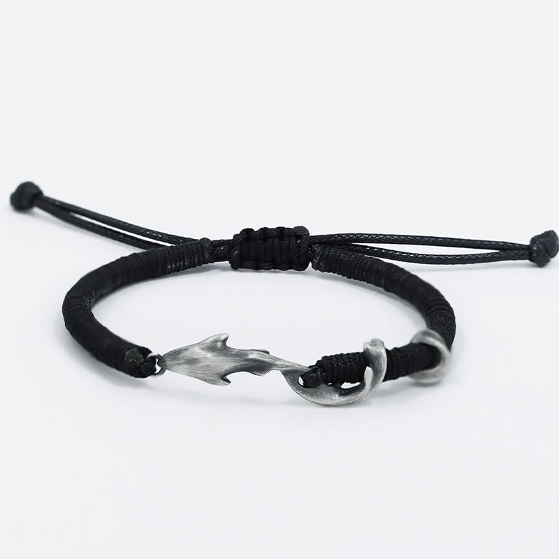 999 Sterling Silver Shark Black Wax Rope Protection Bracelet - Image 3