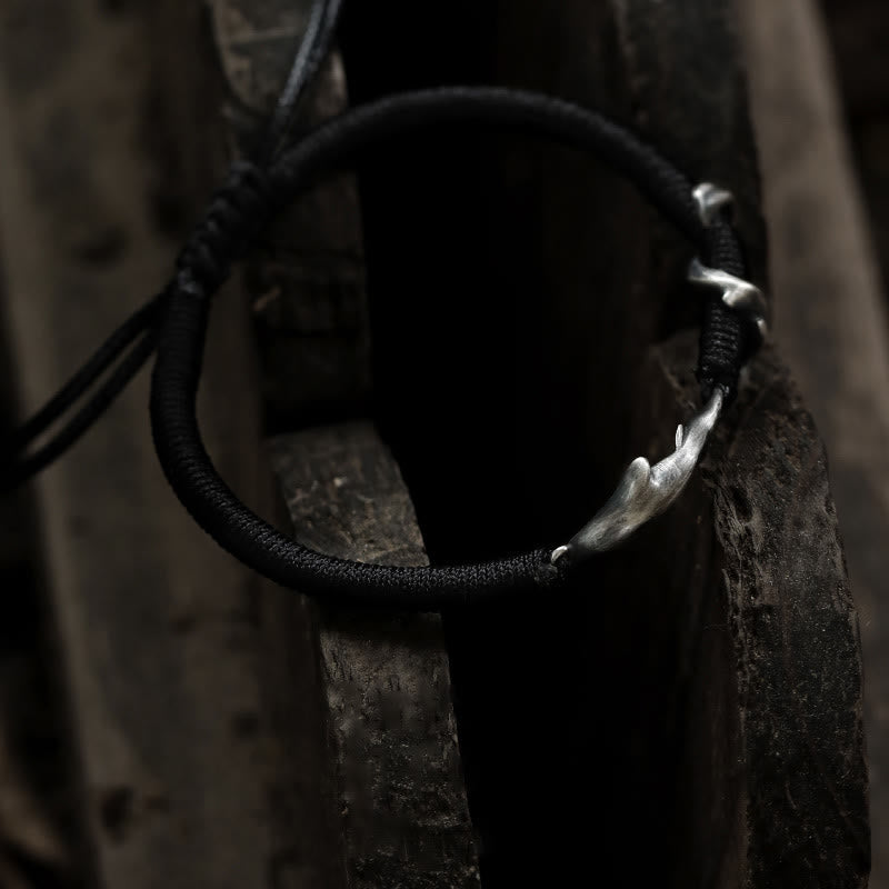 999 Sterling Silver Shark Black Wax Rope Protection Bracelet - Image 11