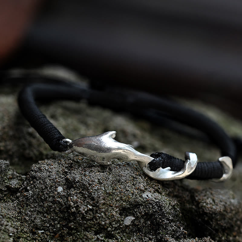 999 Sterling Silver Shark Black Wax Rope Protection Bracelet - Image 17