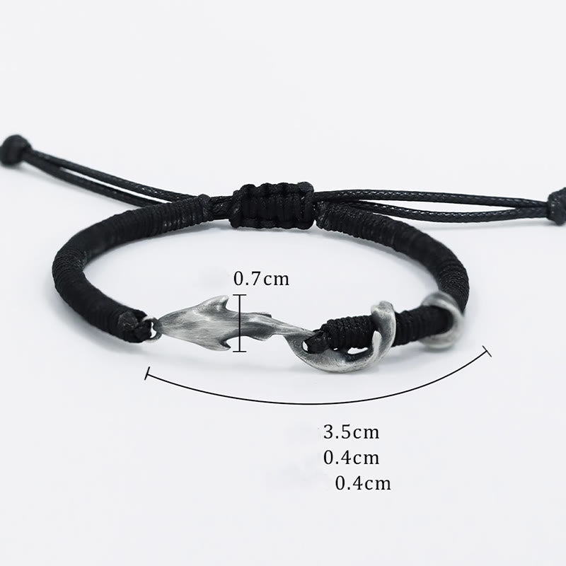999 Sterling Silver Shark Black Wax Rope Protection Bracelet - Image 9