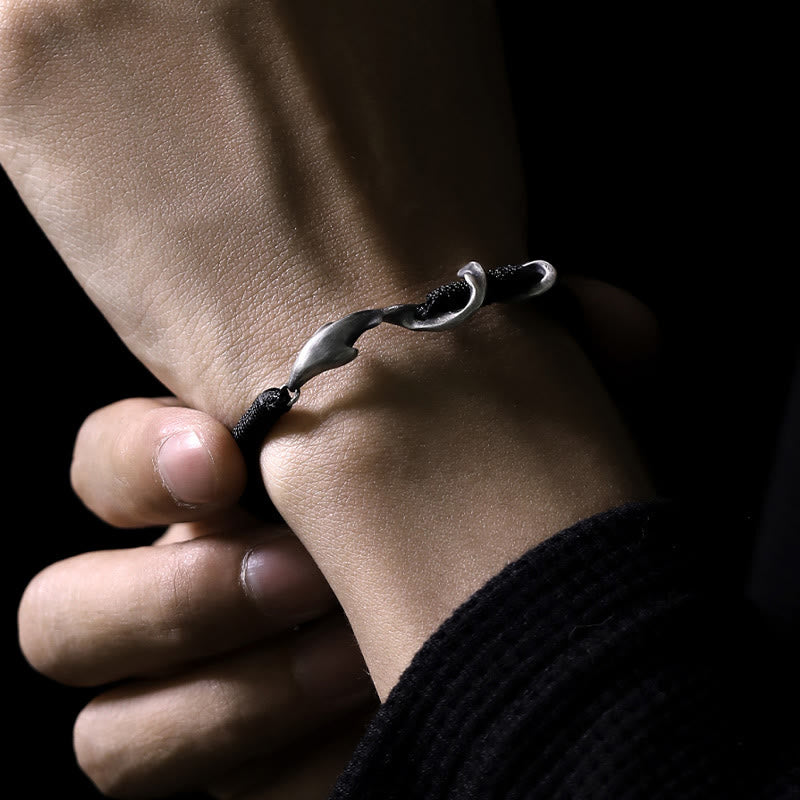 999 Sterling Silver Shark Black Wax Rope Protection Bracelet - Image 13