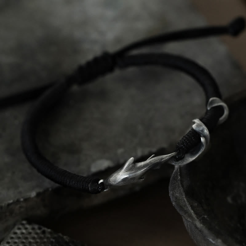 999 Sterling Silver Shark Black Wax Rope Protection Bracelet - Image 12