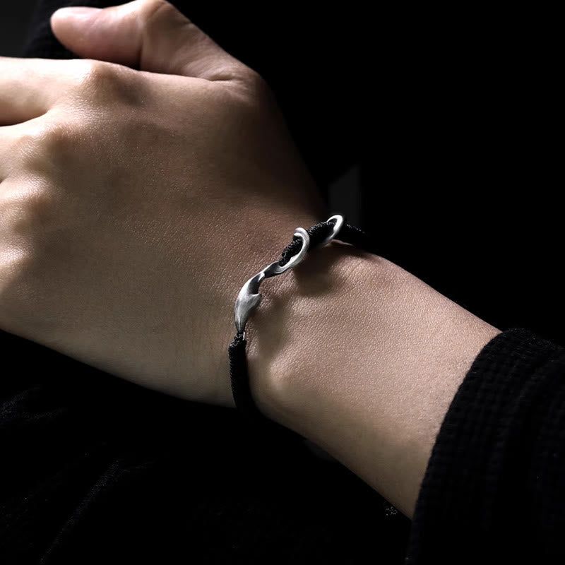 999 Sterling Silver Shark Black Wax Rope Protection Bracelet - Image 6