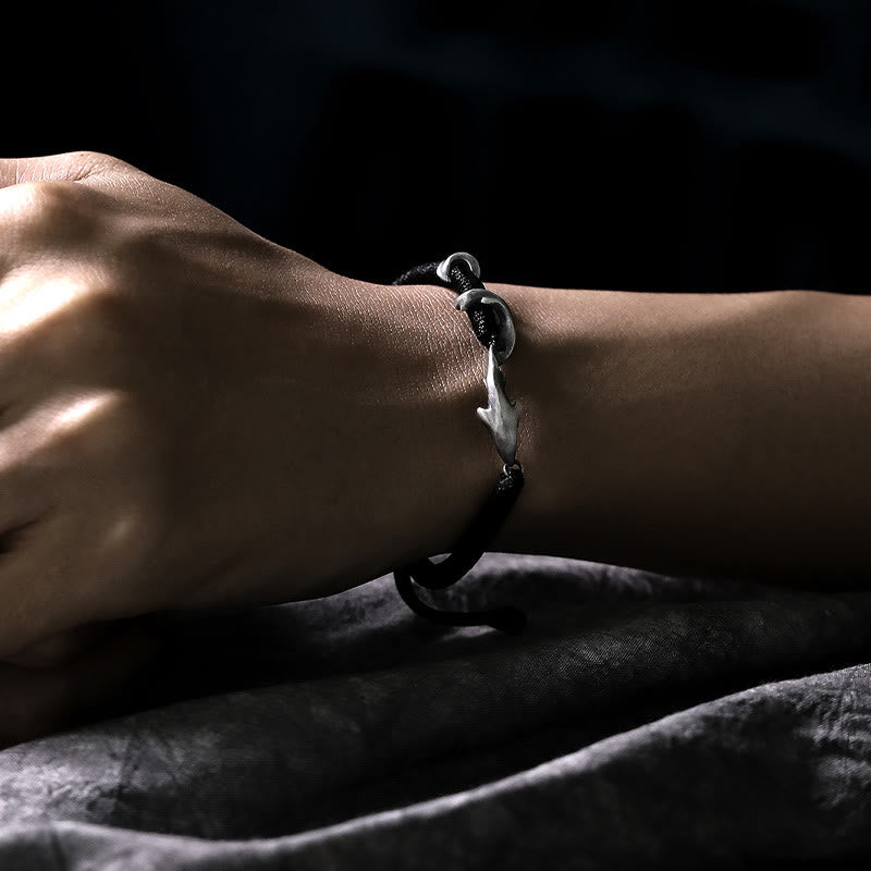 999 Sterling Silver Shark Black Wax Rope Protection Bracelet - Image 14
