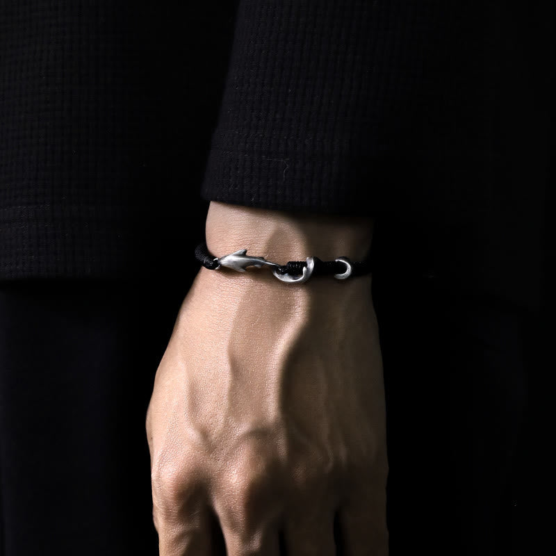 999 Sterling Silver Shark Black Wax Rope Protection Bracelet - Image 15