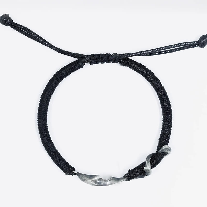 999 Sterling Silver Shark Black Wax Rope Protection Bracelet - Image 5