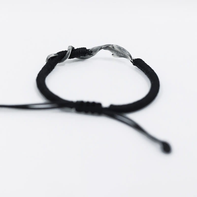 999 Sterling Silver Shark Black Wax Rope Protection Bracelet - Image 10