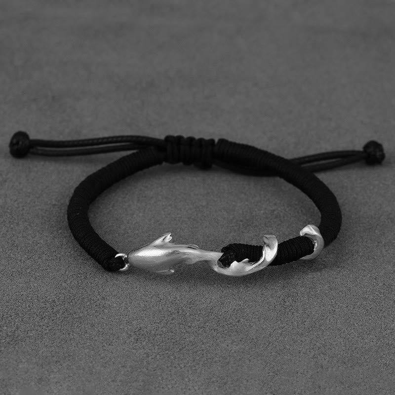 999 Sterling Silver Shark Black Wax Rope Protection Bracelet - Image 16