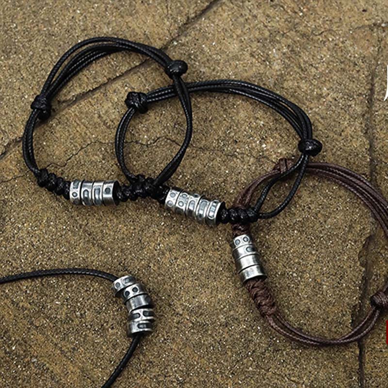 999 Sterling Silver Morse Code Wax Rope Blessing Bracelet - Image 20