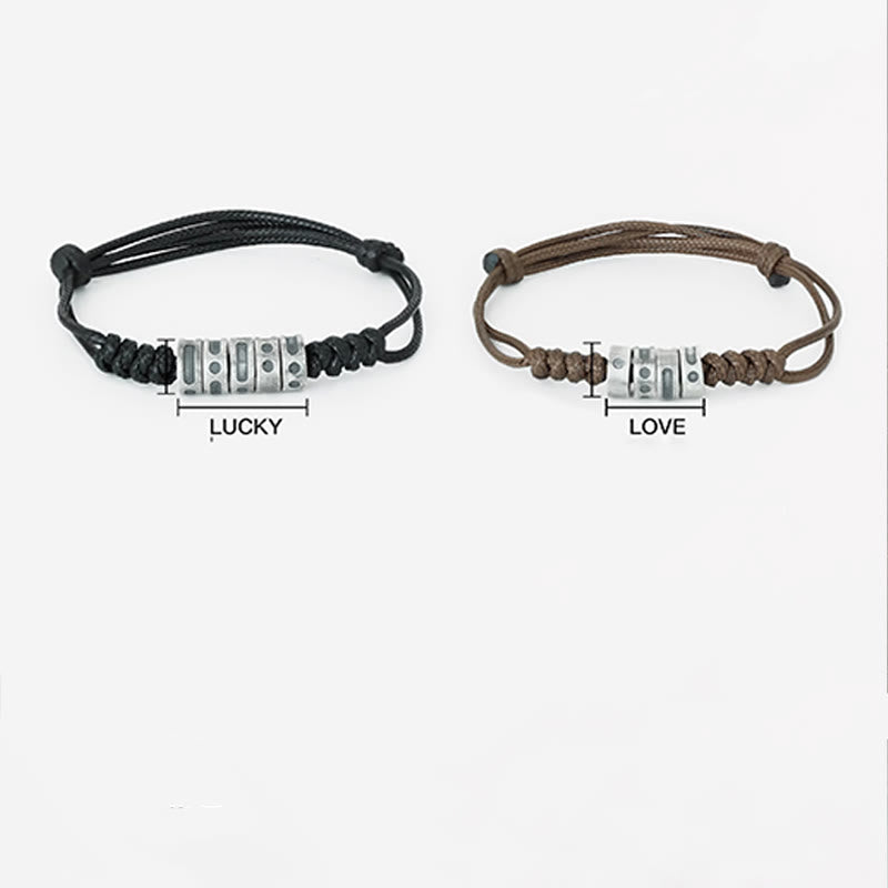 999 Sterling Silver Morse Code Wax Rope Blessing Bracelet - Image 6