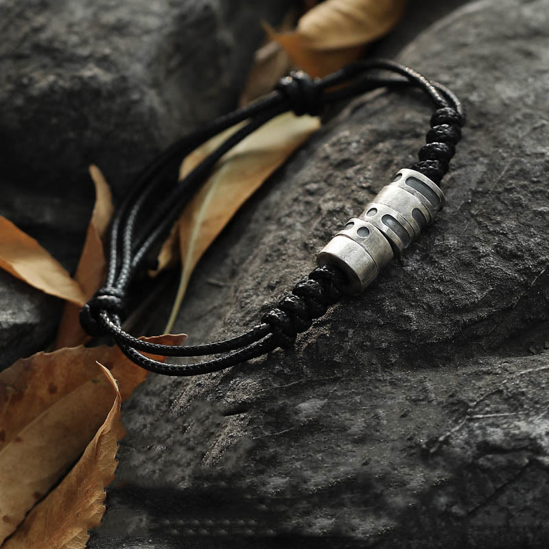 999 Sterling Silver Morse Code Wax Rope Blessing Bracelet - Image 4