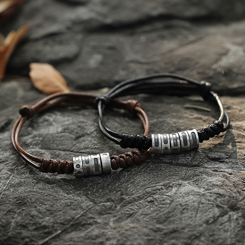 999 Sterling Silver Morse Code Wax Rope Blessing Bracelet