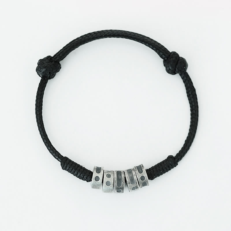 999 Sterling Silver Morse Code Wax Rope Blessing Bracelet - Image 5