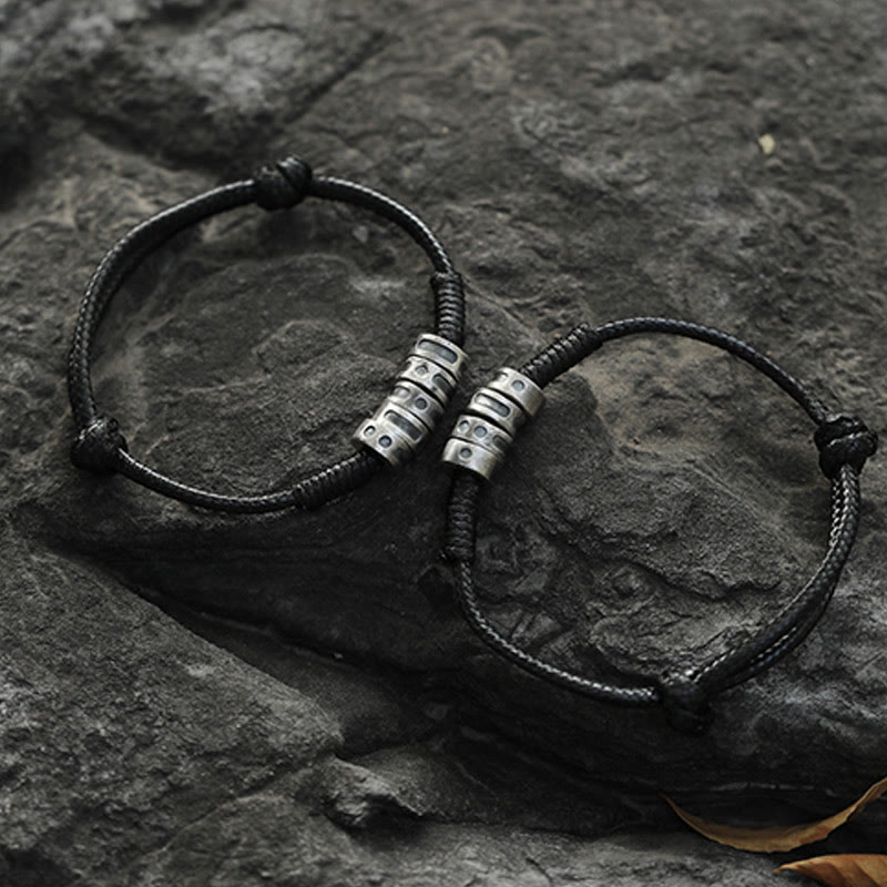 999 Sterling Silver Morse Code Wax Rope Blessing Bracelet - Image 11