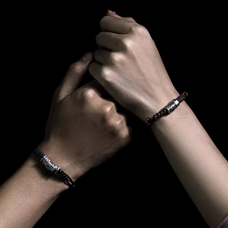 999 Sterling Silver Morse Code Wax Rope Blessing Bracelet - Image 16