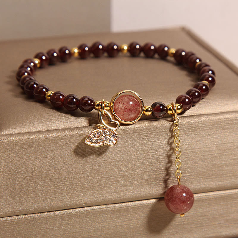 Natural Garnet Strawberry Quartz Butterfly Protection Bracelet - Image 5