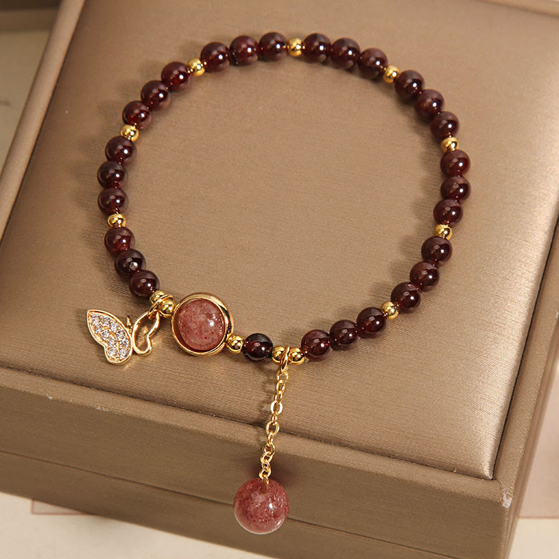 Natural Garnet Strawberry Quartz Butterfly Protection Bracelet - Image 4