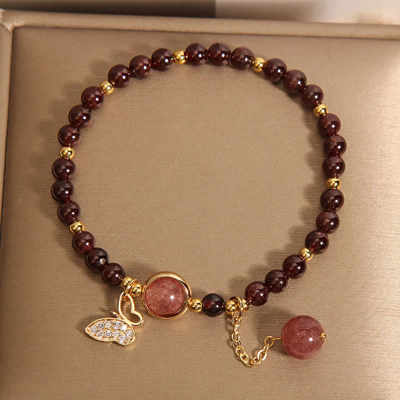 Natural Garnet Strawberry Quartz Butterfly Protection Bracelet - Image 3