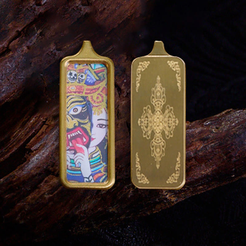 Tibet Zakiram Yellow God of Wealth Nine Tailed Fox Hand-Painted Thangka Calm Necklace Pendant