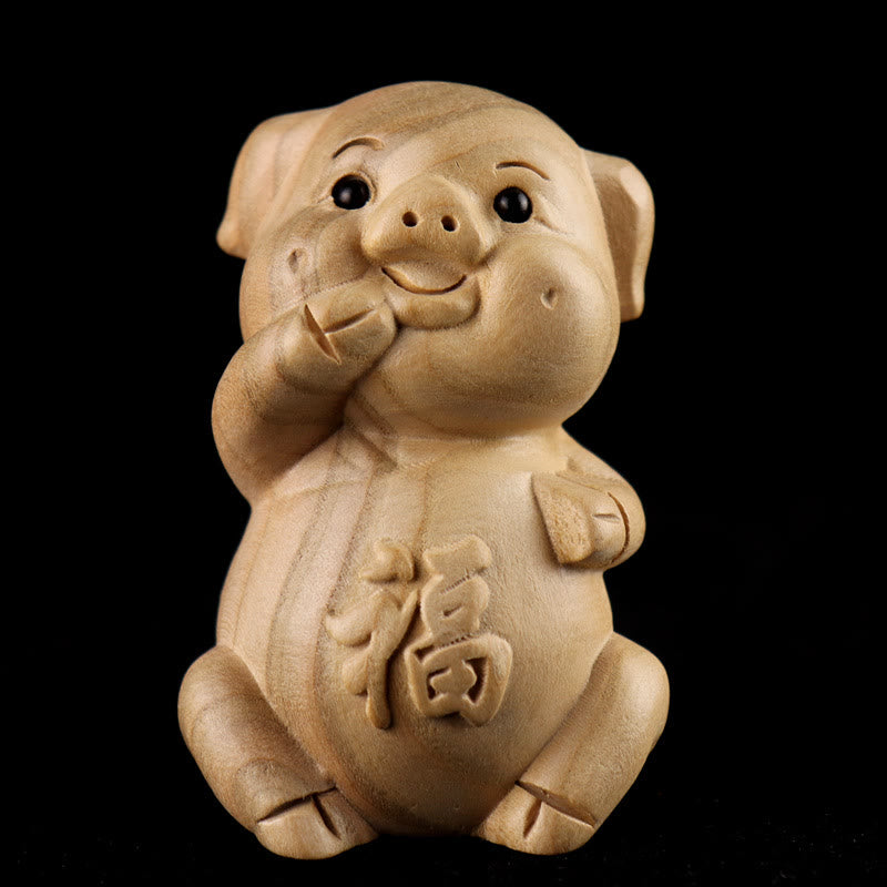 Year Of The Snake Chinese Zodiac Fu Character Peach Wood Home Statue Decoration - Image 32