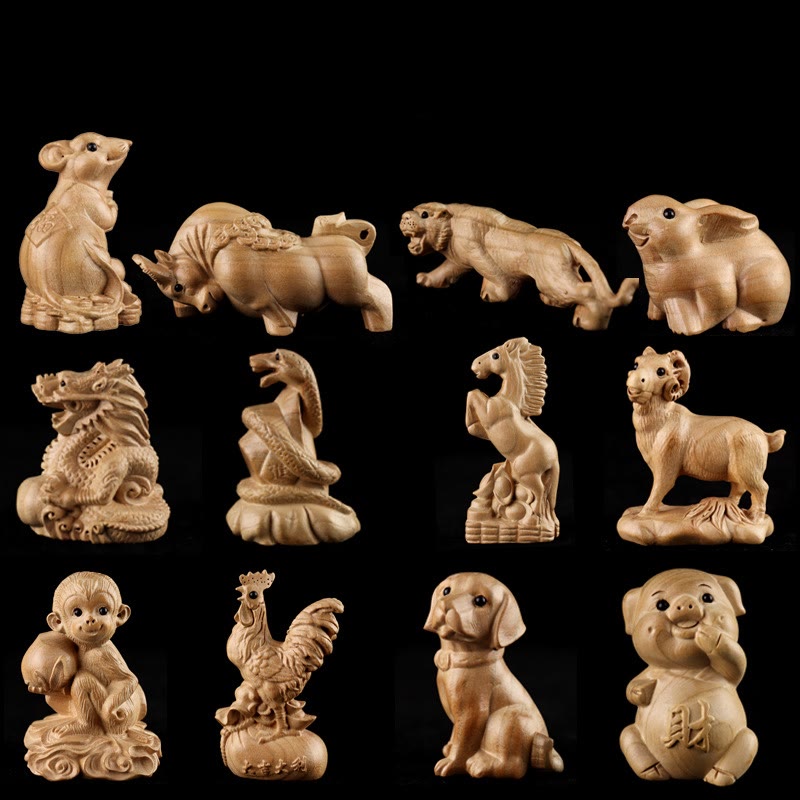 Year Of The Snake Chinese Zodiac Fu Character Peach Wood Home Statue Decoration - Image 34
