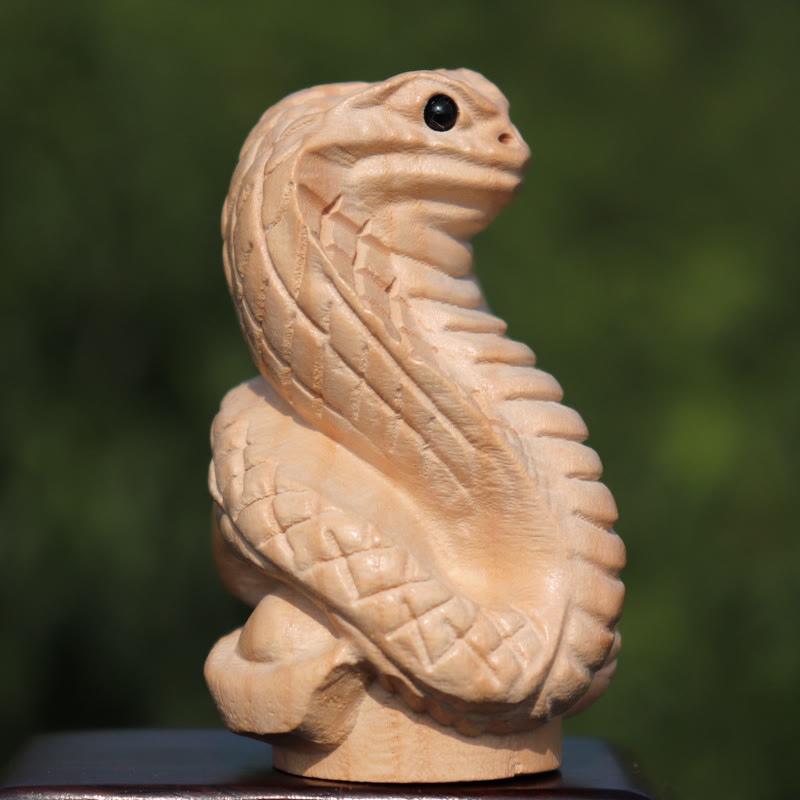 Year Of The Snake Chinese Zodiac Fu Character Peach Wood Home Statue Decoration - Image 3