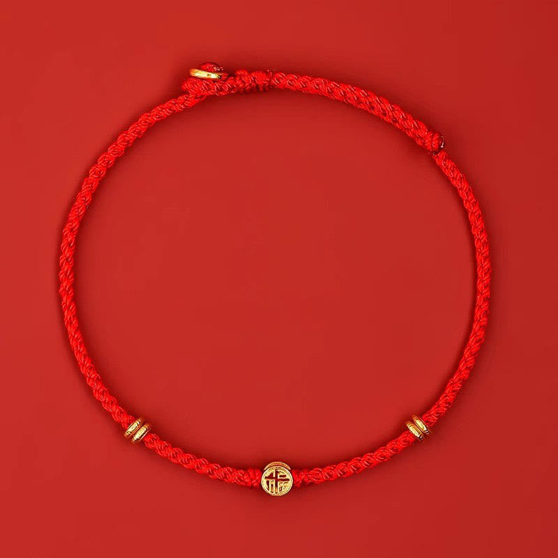 Handmade Braided Red String 925 Sterling Silver Fu Character Luck Bracelet - Image 3