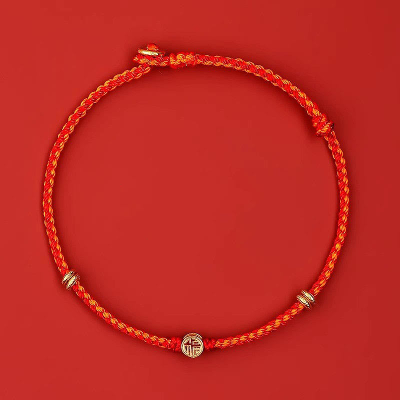 Handmade Braided Red String 925 Sterling Silver Fu Character Luck Bracelet - Image 16