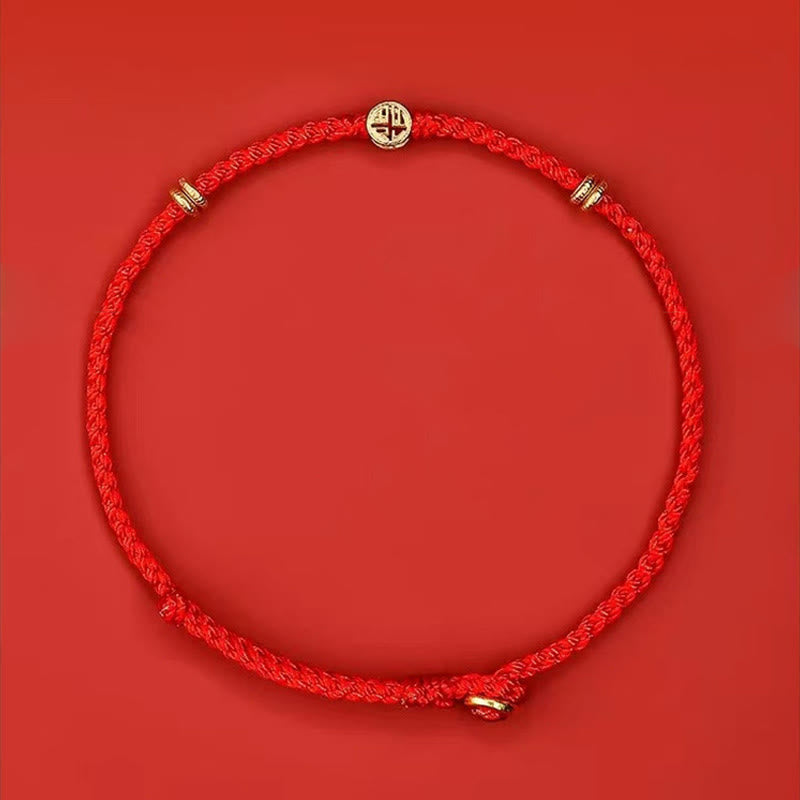 Handmade Braided Red String 925 Sterling Silver Fu Character Luck Bracelet - Image 4