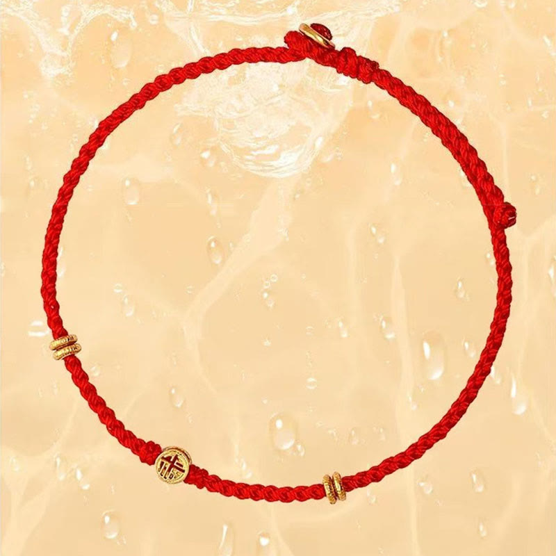 Handmade Braided Red String 925 Sterling Silver Fu Character Luck Bracelet - Image 5
