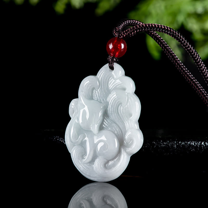 Natural Jade Nine Tailed Fox Luck Necklace Pendant - Image 3