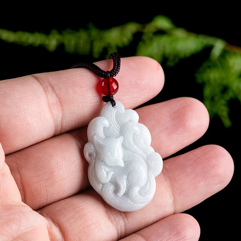 Natural Jade Nine Tailed Fox Luck Necklace Pendant - Image 5