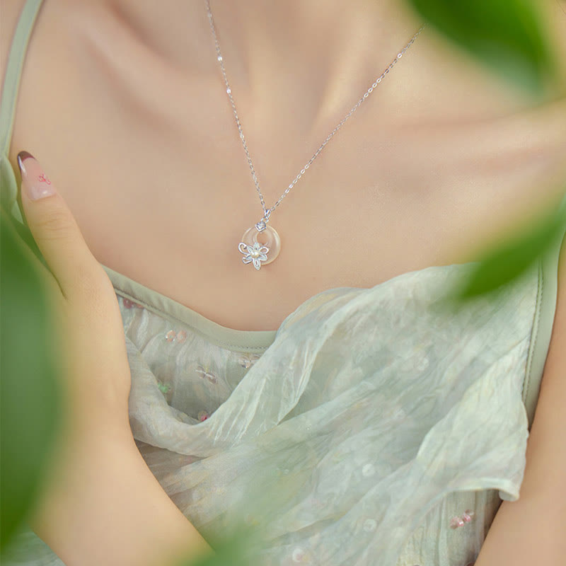 Chalcedony Peace Buckle 999 Sterling Silver Lotus Positive Necklace Pendant - Image 9