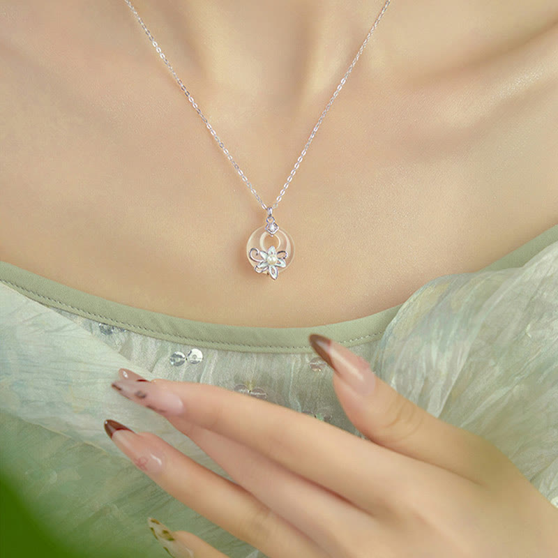 Chalcedony Peace Buckle 999 Sterling Silver Lotus Positive Necklace Pendant - Image 10