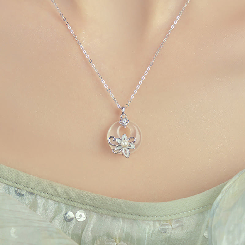 Chalcedony Peace Buckle 999 Sterling Silver Lotus Positive Necklace Pendant - Image 5