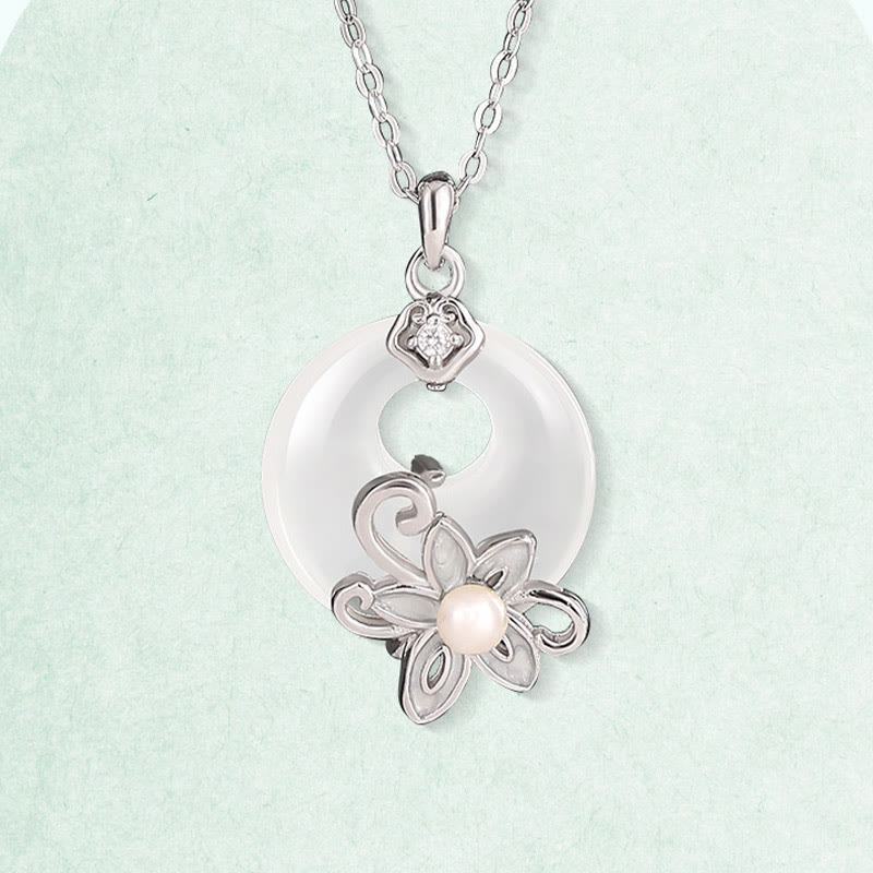 Chalcedony Peace Buckle 999 Sterling Silver Lotus Positive Necklace Pendant - Image 3