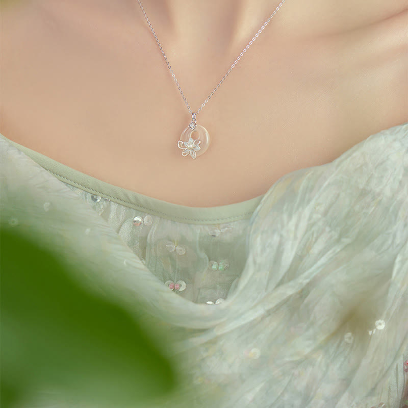 Chalcedony Peace Buckle 999 Sterling Silver Lotus Positive Necklace Pendant - Image 12