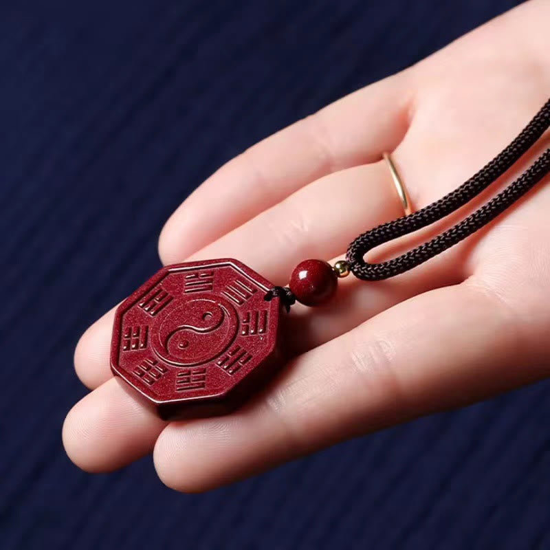 Natural Cinnabar Bagua Taishang Laojun Fu Character Calm Necklace Pendant - Image 3