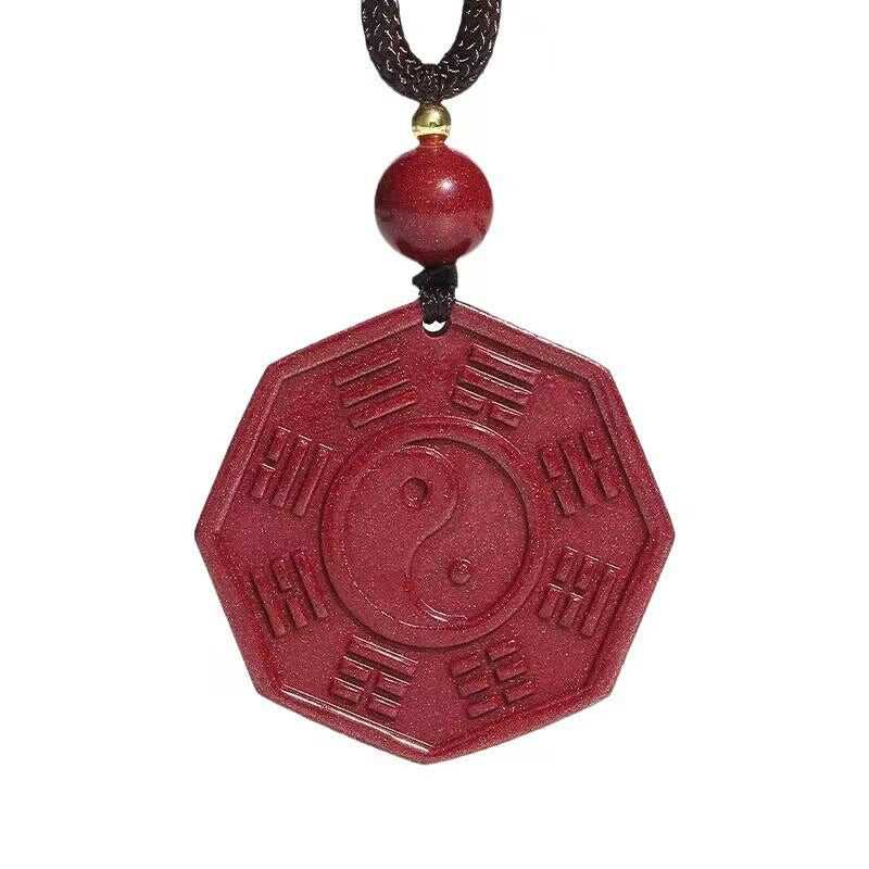 Natural Cinnabar Bagua Taishang Laojun Fu Character Calm Necklace Pendant - Image 5