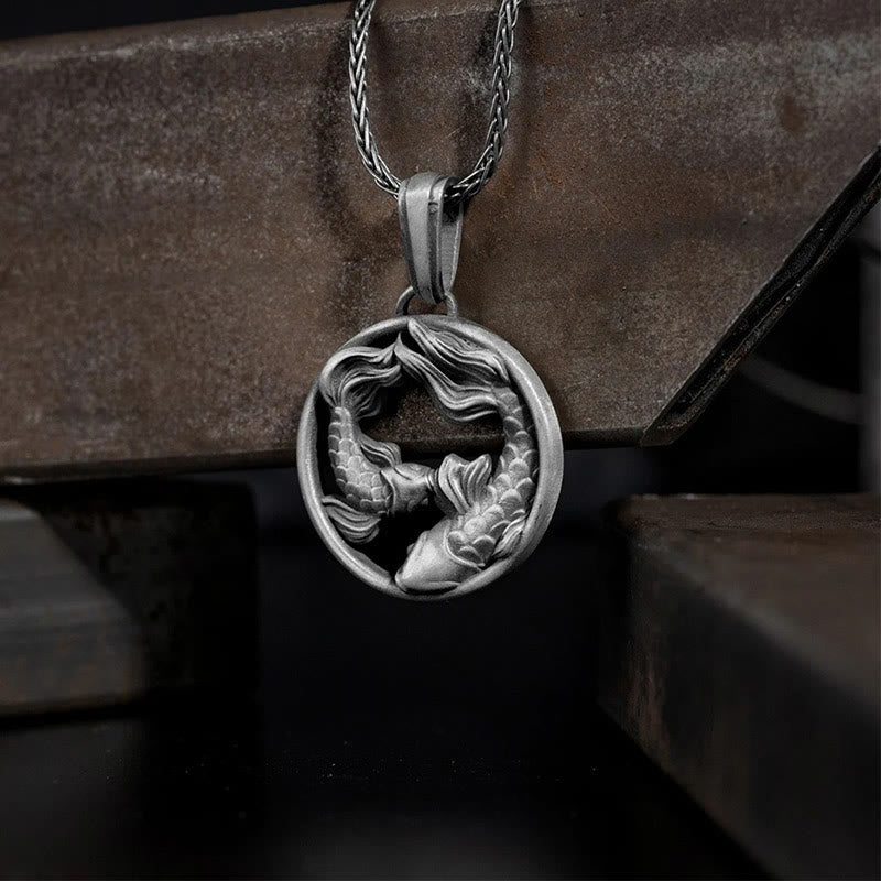 Pure Tin Pisces Double Koi Fish Wealth Necklace Pendant