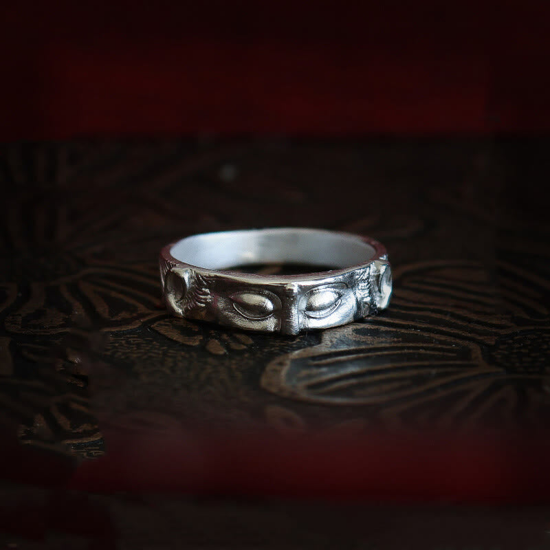 999 Sterling Silver Buddha Eyes Protection Ring