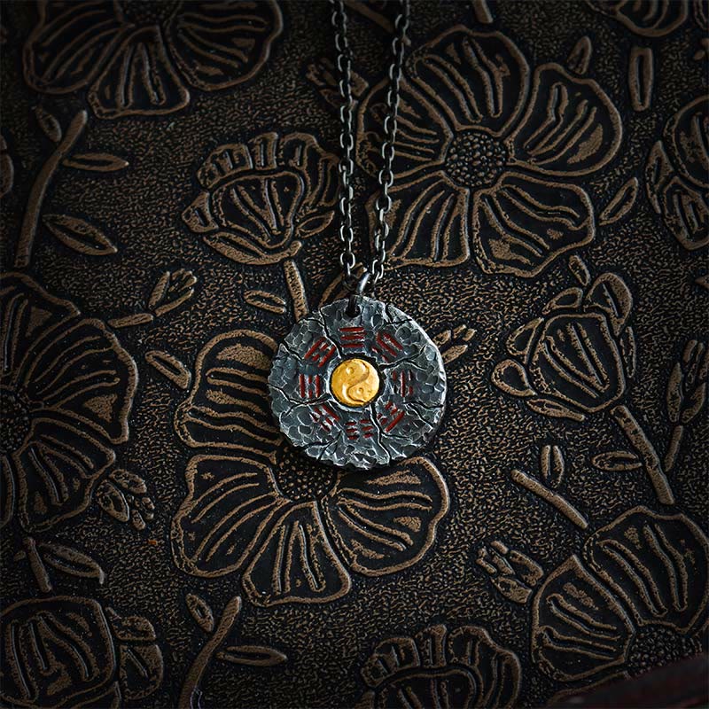 999 Sterling Silver 24k Gold Bagua Tai Chi Yin Yang Design Mountain Ghosts Spend Money Harmony Necklace Pendant - Image 9