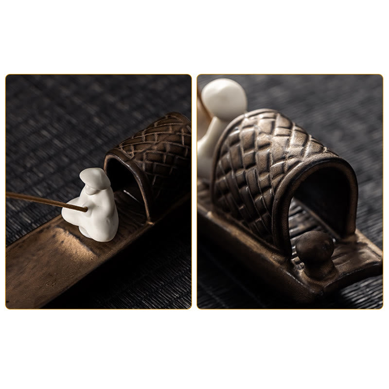 Fisherman Zen Healing Brown Ceramic Stick Incense Burner Decoration - Image 9