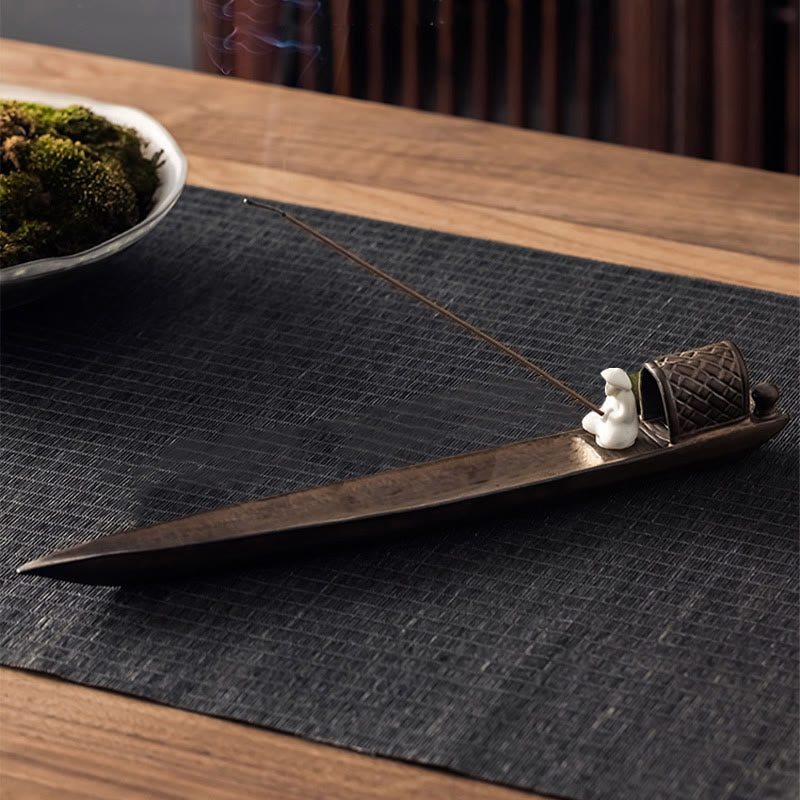 Fisherman Zen Healing Brown Ceramic Stick Incense Burner Decoration - Image 6